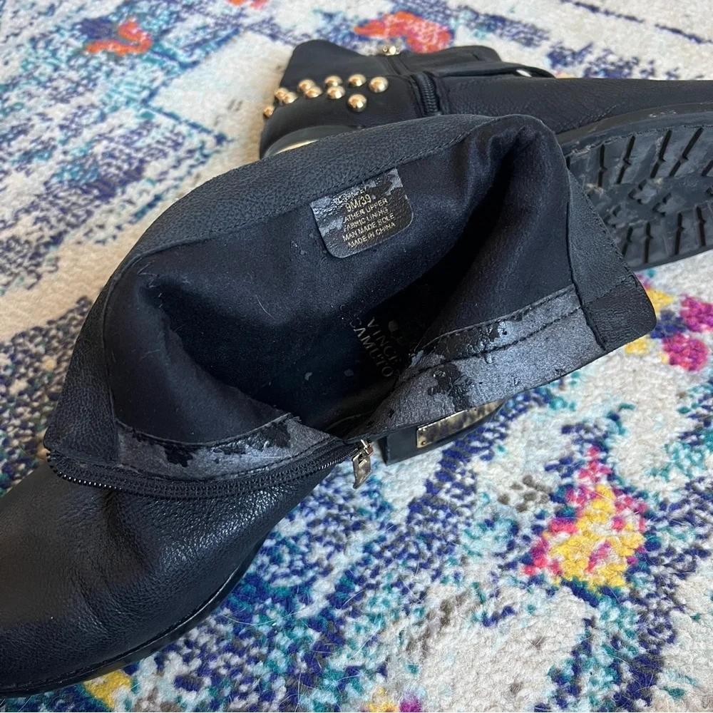 Vince Camuto Windetta Black Leather Studded Moto Ankle Boots size 9